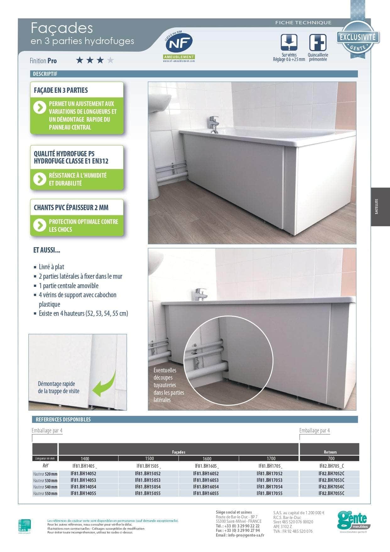 Façade de baignoire de 3 éléments Hydrofuges 1500X540 IF81.BH15054 GENTE - Image 2