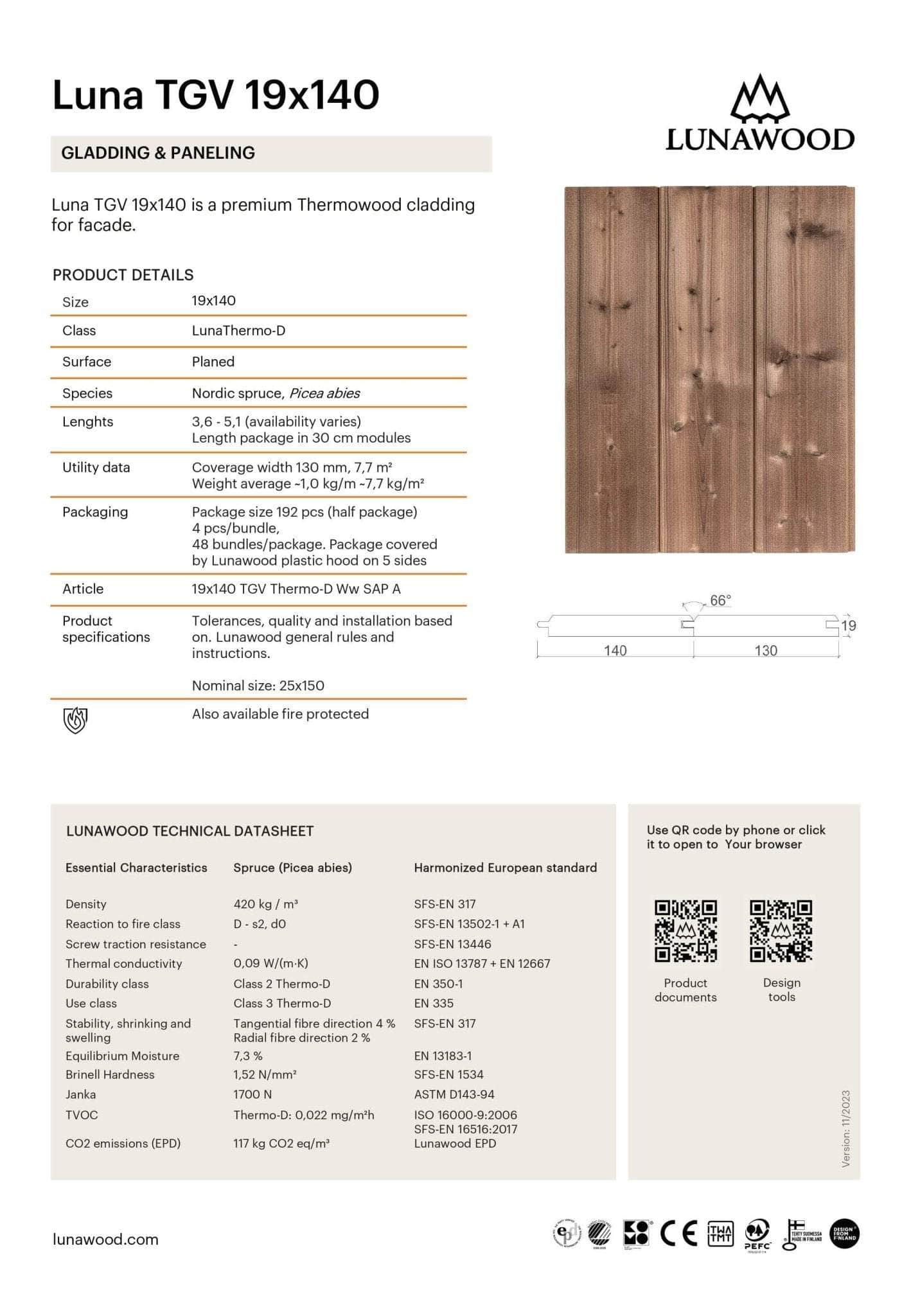 Bardage épicéa classe 3 Thermowood - 19x130 - L=2,4m (profil TGV) - Image 11