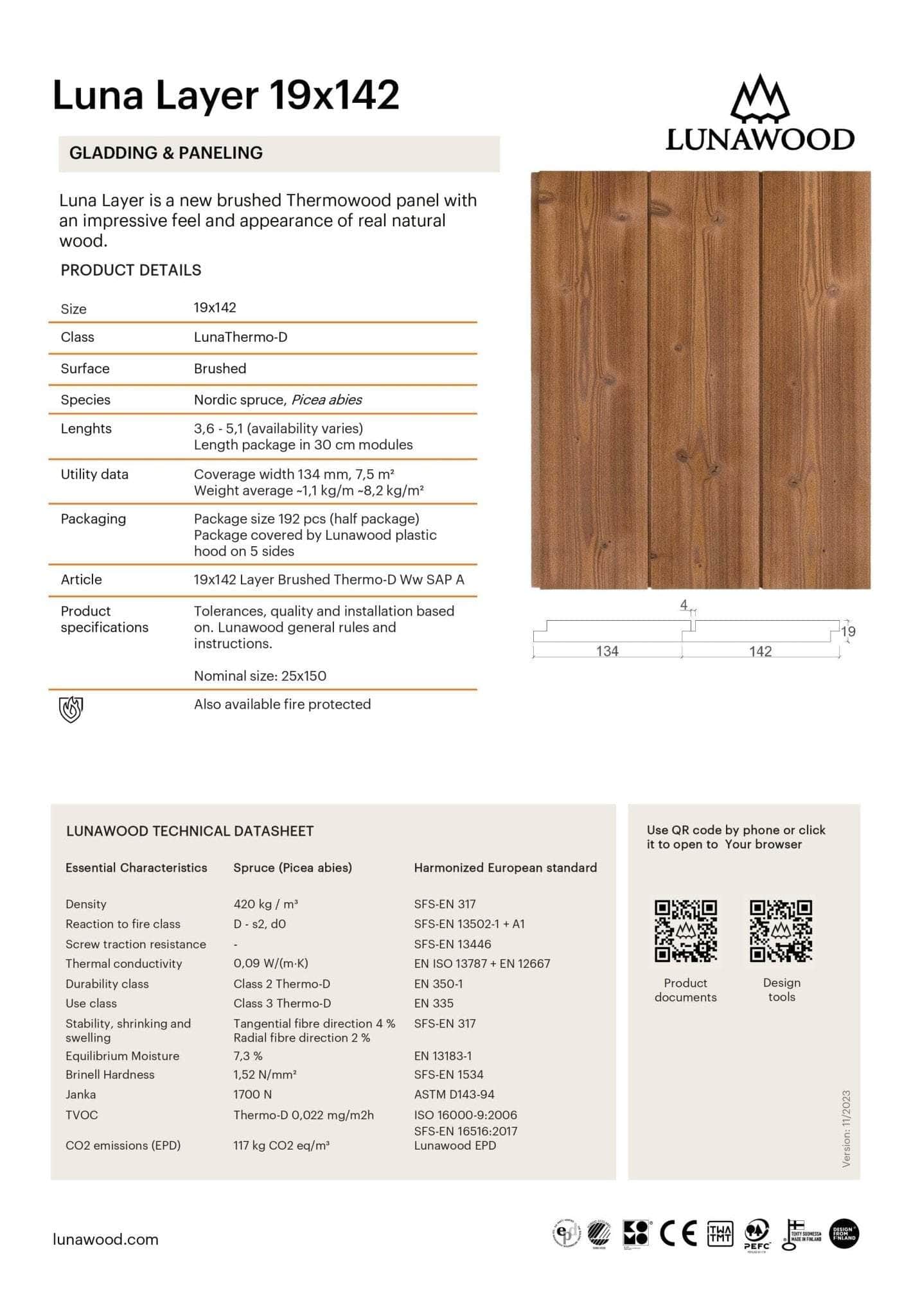 Bardage épicéa classe 3 Thermowood - 19x134 - L=2,7m (profil Luna) - Image 10