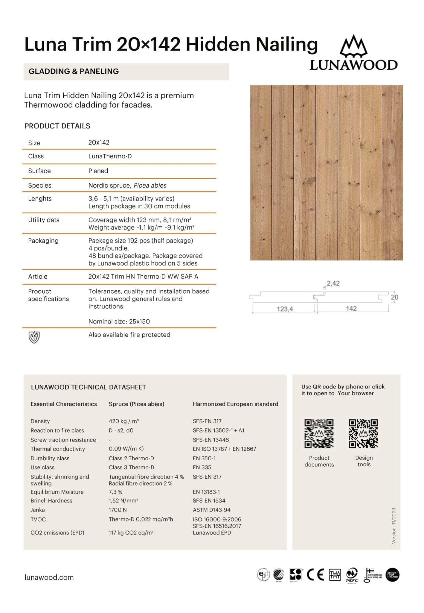 Bardage épicéa classe 3 Thermowood- 20x123 - L=2,4 m (profil Trim) - Image 11