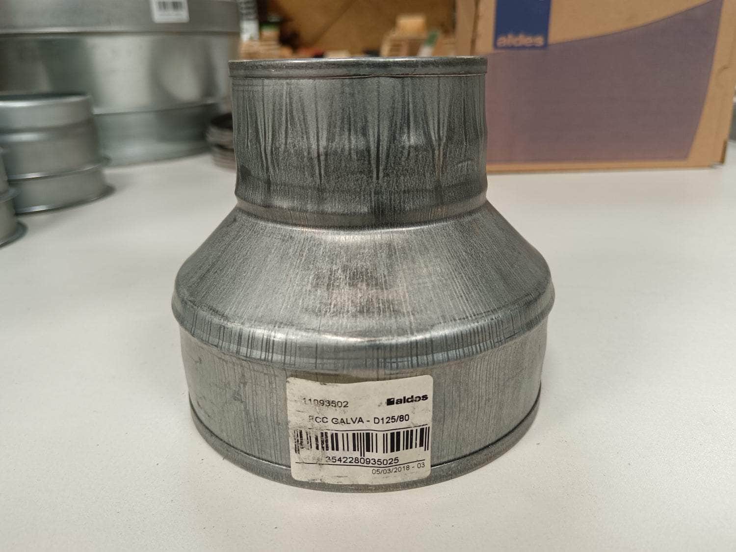 REDUCTION CONIQUE CONCENTRIQUE GALVA AVEC JOINTS D125x80 - REF 1193502 - ALDES (surplus de chantier)