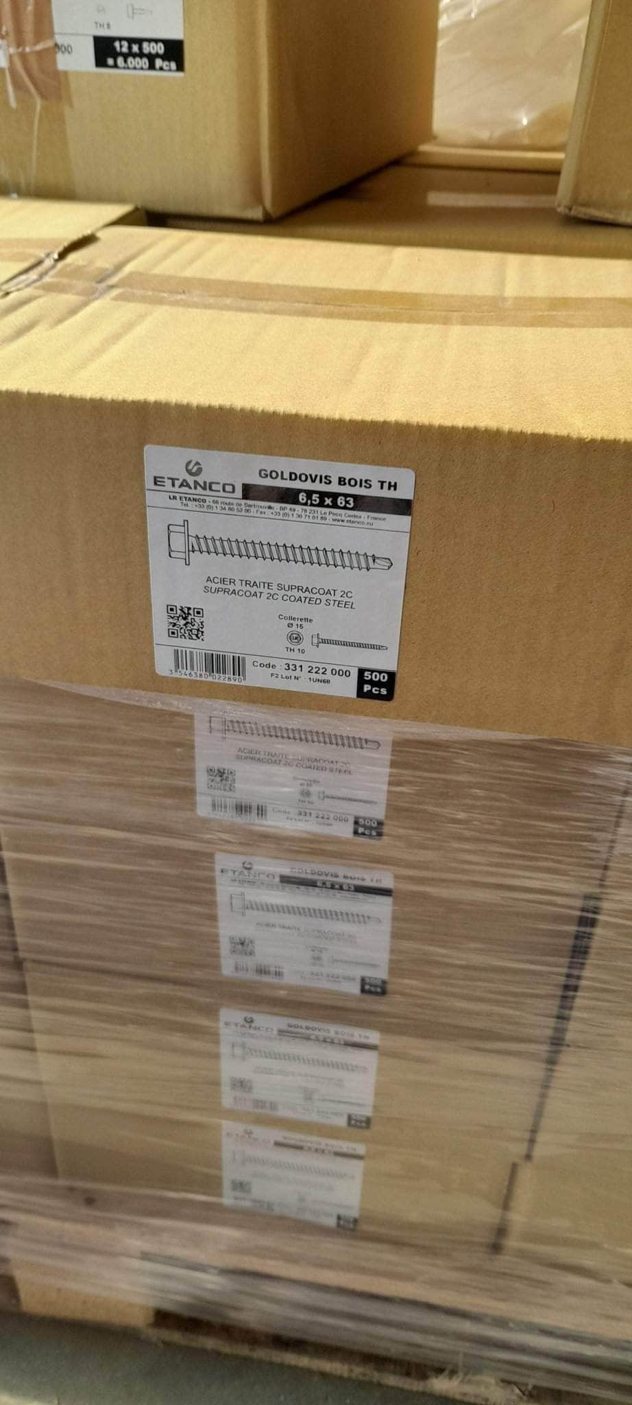 Carton de 500 tire fond 6,5 x 63 Etanco acier traité supracoat 2C (surplus de chantier) - Image 2