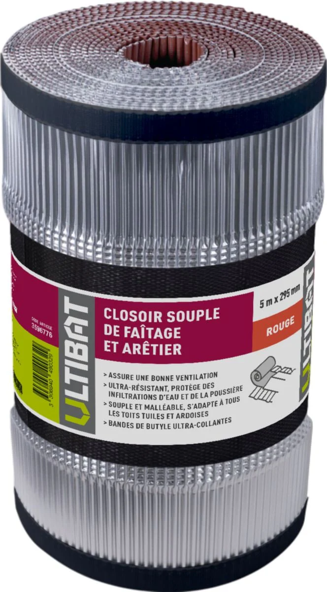 Closoir souple universel de faitage et arêtier - aluminium rouge - rouleau de 5 m x 295 mm - Image 3