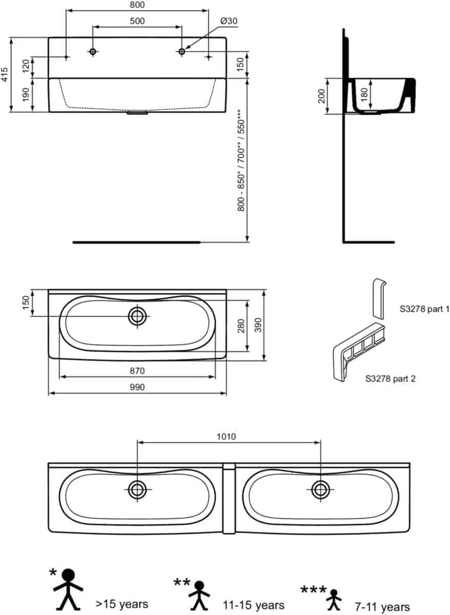 Couvre joints lavabo (2) Contour 21 avec dosseret blanc réf. S327801 - Image 2