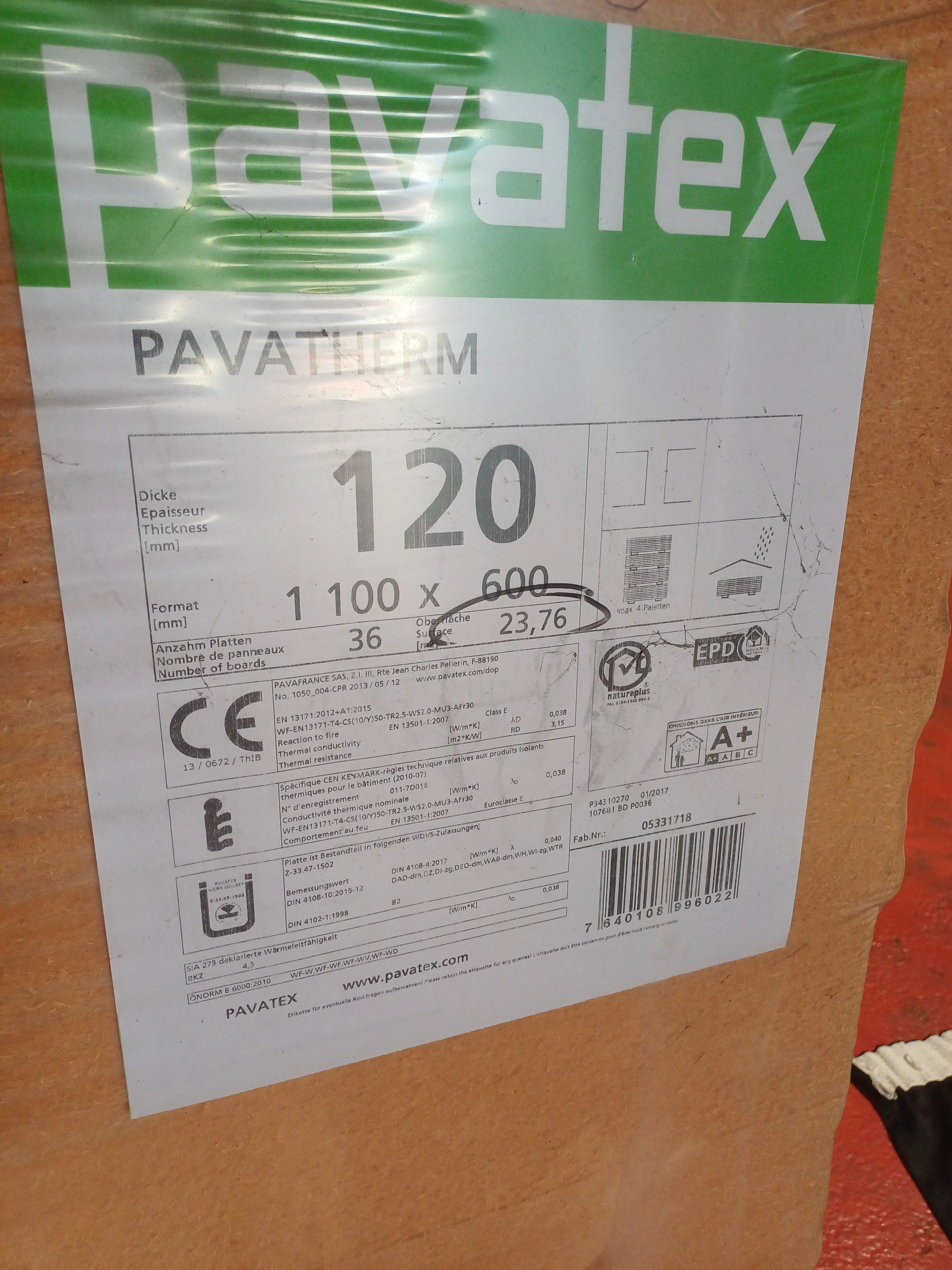 Panneau isolant thermo-acoustique rigide en fibre de bois - 1100x600x120 - Image 4