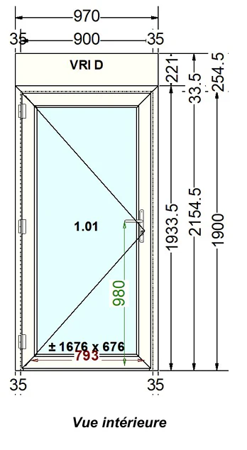 Porte-fenêtre PVC blanc 9016 satine classe 1 - 1900 x 900 mm - Bouvet Thermience gauche VRI - Image 4