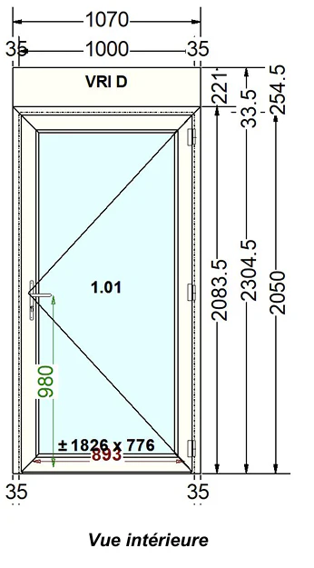 Porte-fenêtre PVC blanc 9016 satine classe 1 - 2050 x 1000 mm - Bouvet Thermience gauche VRI - Image 4