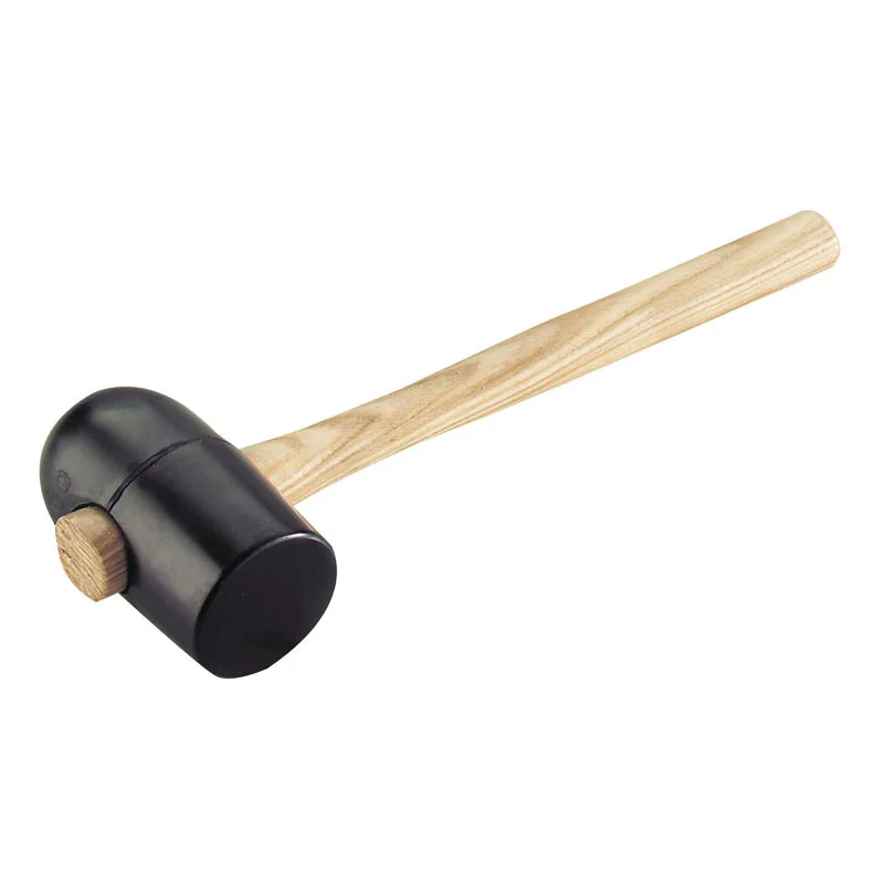 Maillet De Carreleur Noir - Tête En Caoutchouc Noir - 1 Face Bombée + 1 Face Plate - Manche En Frêne Naturel Poncé