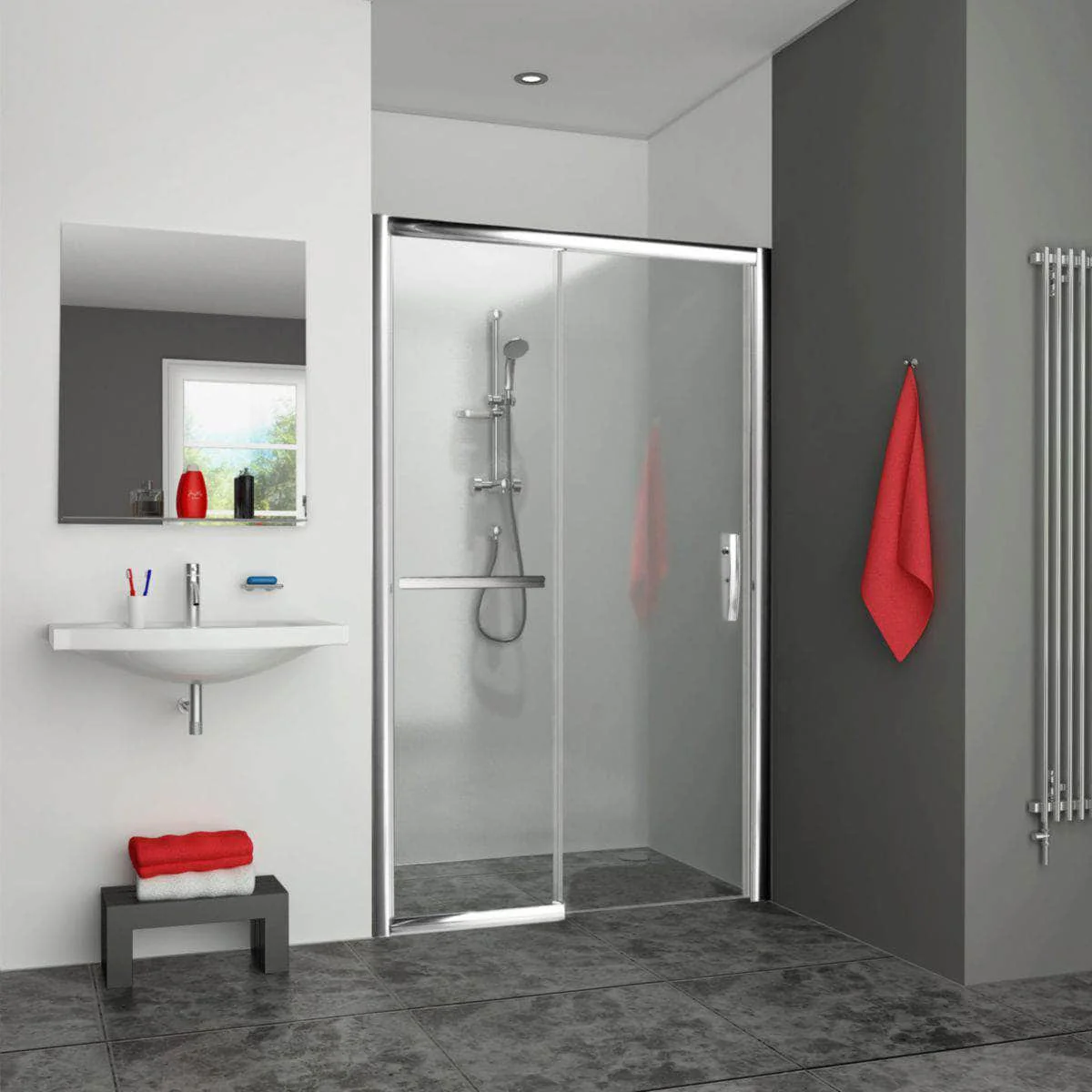 Porte de douche coulissante grande largeur 2 éléments sans seuil (1 coulissant et 1 fixe à gauche), EQUI, largeur 1200 mm, hauteur 2000 mm, profilé argent poli, verre Clair traité Anticalcaire Réf. EID2L12020VPE ROTH - Image 2