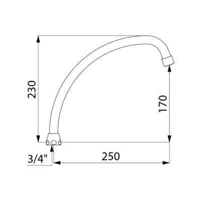 Col cygne avec aérateur + joint économiseur, femelle 20x27 largeur 250mm Réf : 965252 DELABIE