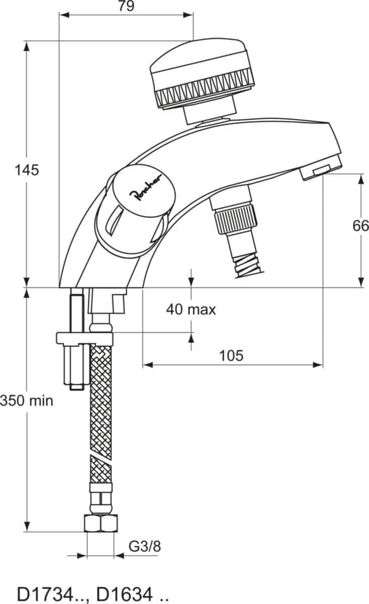 Mélangeur de bain-douche ULYSSE C monotrou avec bec fixe et ensemble douche 1 jet, têtes 15 x 21 à clapet guidé, chromé réf. D1634AA PORCHER