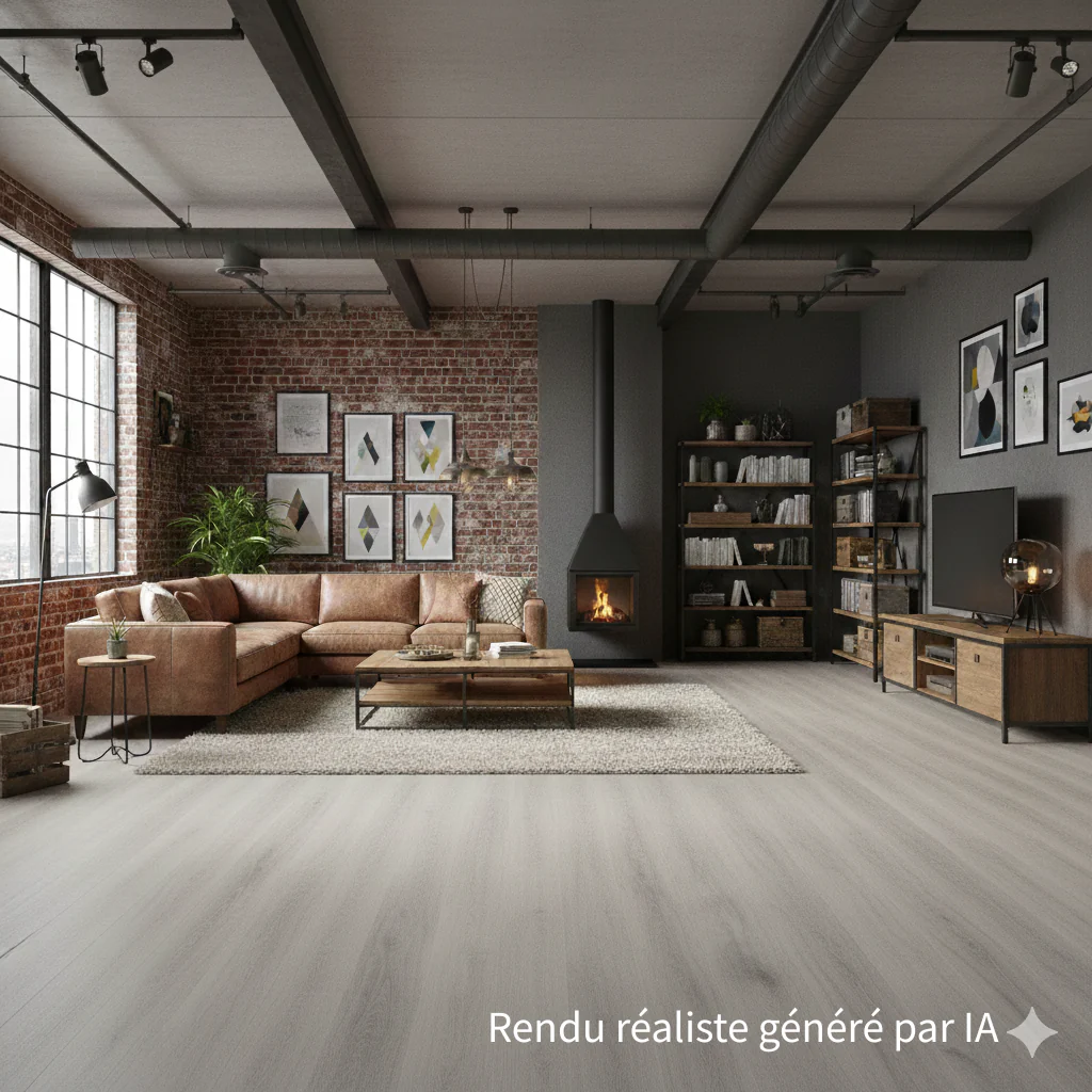 Sol PVC-SPC clipsable chêne gris béton - usage intensif - sous-couche intégrée - 1220 x 180 x 5,5 mm - Image 4