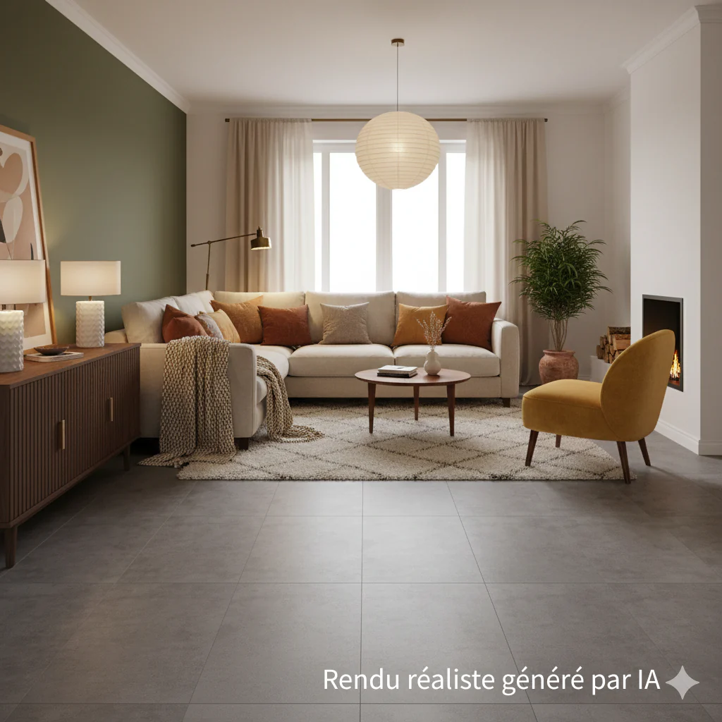 Sol PVC-SPC clipsable imitation carrelage gris moyen classic - 915 x 474 × 5.5mm sous-couche intégrée (SPC103) - Image 4
