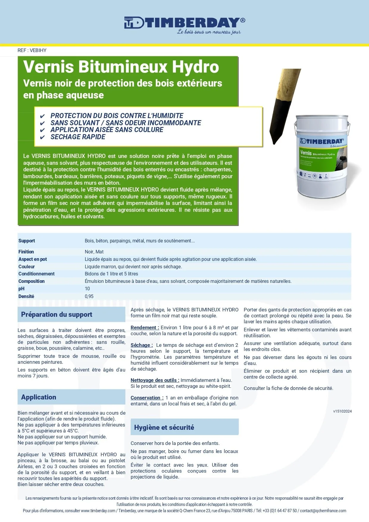 Vernis bitumineux Hydro Seau 5 Litres Timberday - Image 2