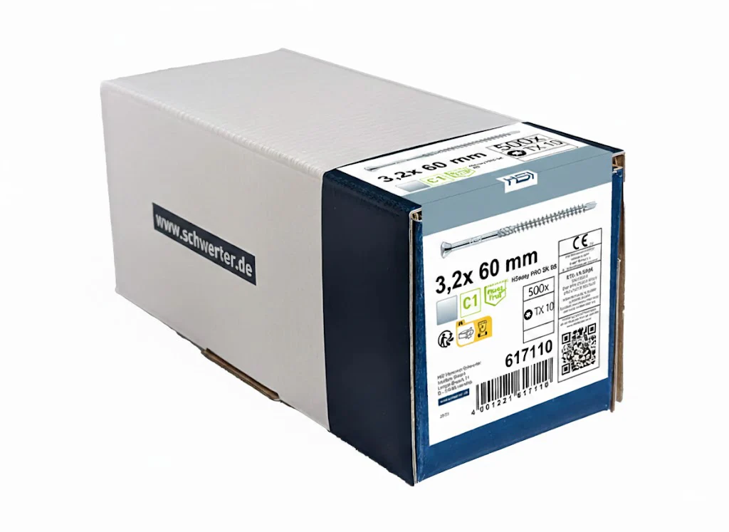 Boite de 500 Vis bardage 3,2x60 Empreinte Torx - Téte réduite inox durci C1 - Image 2